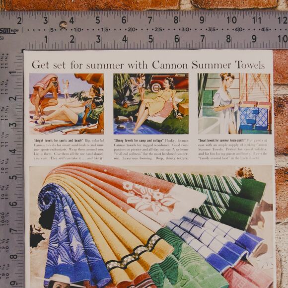 1940 Vintage Cannon Towels Print Ad Colorful Summer Towels Retro Home Decor - Picture 6 of 12